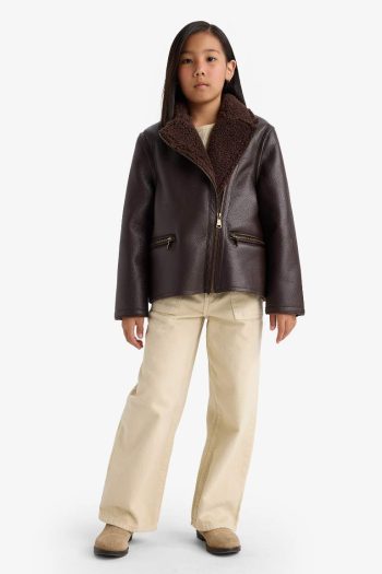 Girls' Plush Lined Zip-Up Jacket with Pockets
