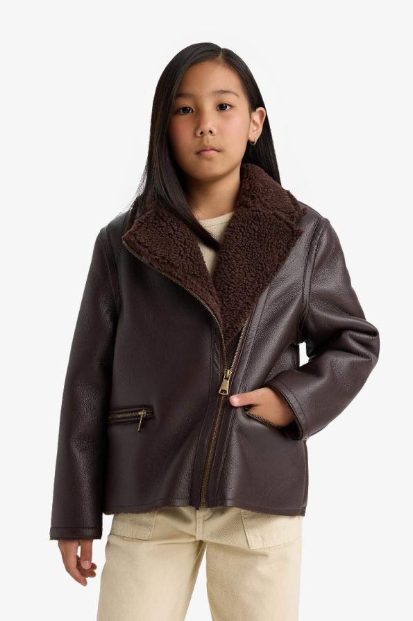 Girls' Plush Lined Zip-Up Jacket with Pockets