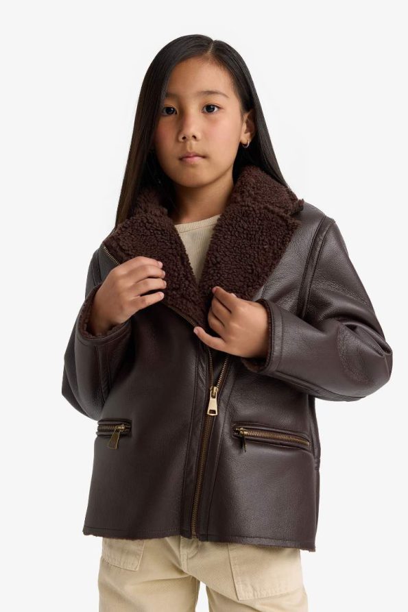 Girls' Plush Lined Zip-Up Jacket with Pockets