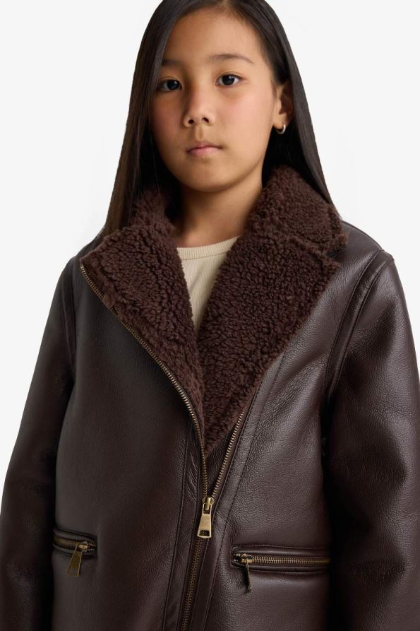 Girls' Plush Lined Zip-Up Jacket with Pockets