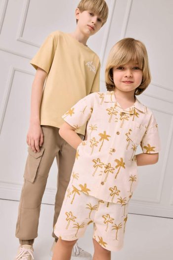 Boys' Tropical Print Short Sleeve Shirt and Elastic Waist Shorts Set