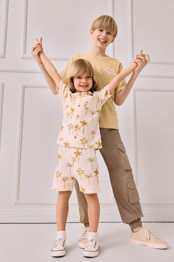 Boys' Tropical Print Short Sleeve Shirt and Elastic Waist Shorts Set