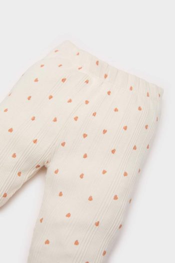 Girls' Heart Print Elastic Waist Ribbed Leggings