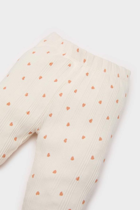 Girls' Heart Print Elastic Waist Ribbed Leggings