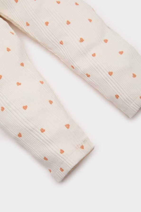 Girls' Heart Print Elastic Waist Ribbed Leggings