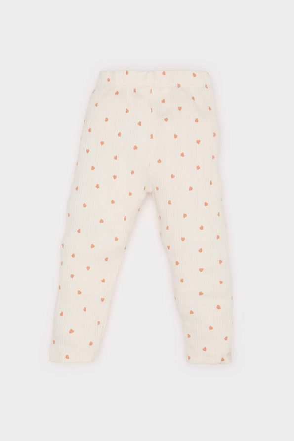 Girls' Heart Print Elastic Waist Ribbed Leggings
