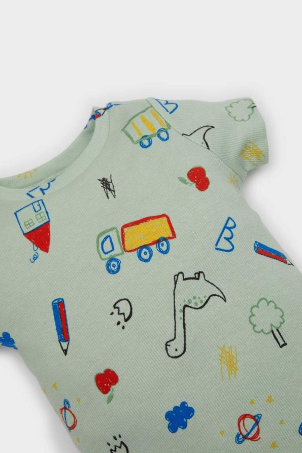 Boys' Dinosaur Print Short Sleeve Two-Piece Set with Snaps and Elastic Waist Shorts