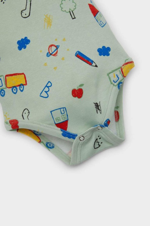 Boys' Dinosaur Print Short Sleeve Two-Piece Set with Snaps and Elastic Waist Shorts