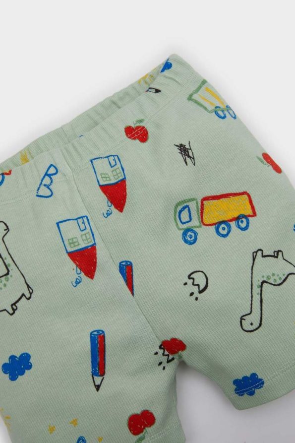 Boys' Dinosaur Print Short Sleeve Two-Piece Set with Snaps and Elastic Waist Shorts