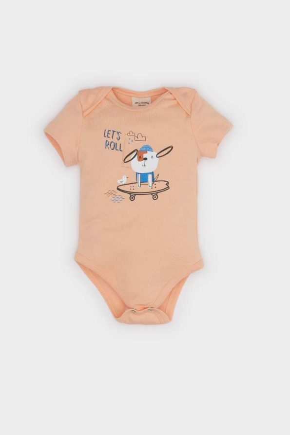 Baby Boy Newborn Printed Ribbed Short Sleeve Bodysuit