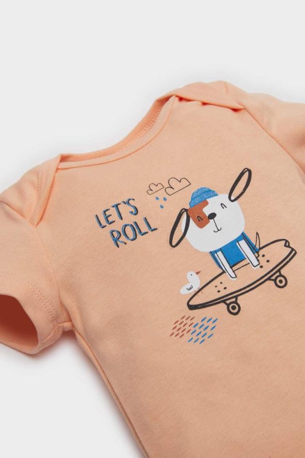 Baby Boy Newborn Printed Ribbed Short Sleeve Bodysuit