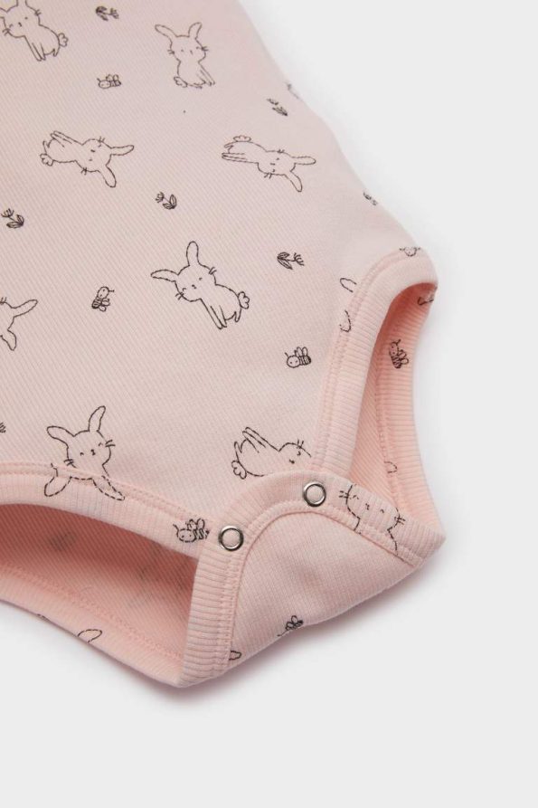 Girls' Baby 2-Piece Set Printed Ribbed Short Sleeve Bodysuit with Elastic Waist Shorts