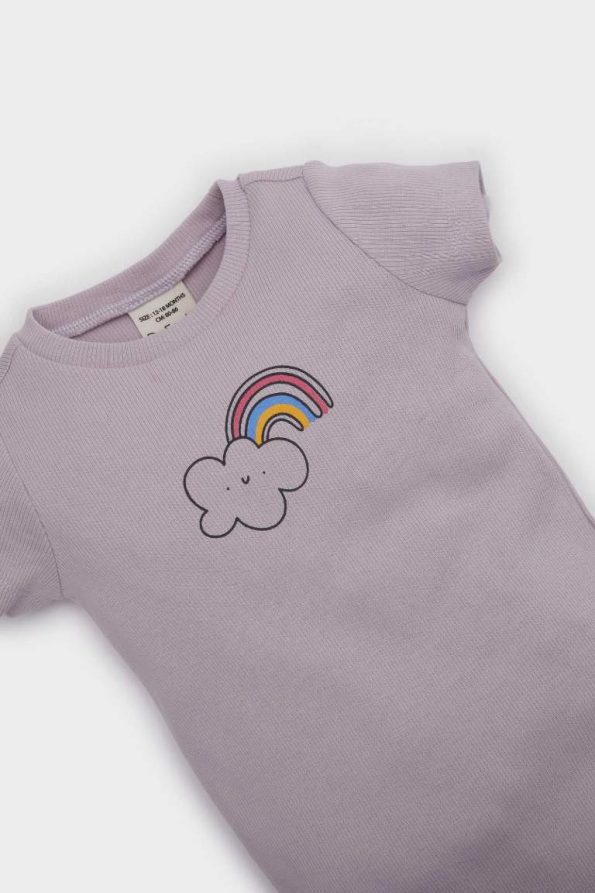 Girls' Baby 2-Piece Rainbow Print Ribbed Short Sleeve Bodysuit with Elastic Waist Shorts
