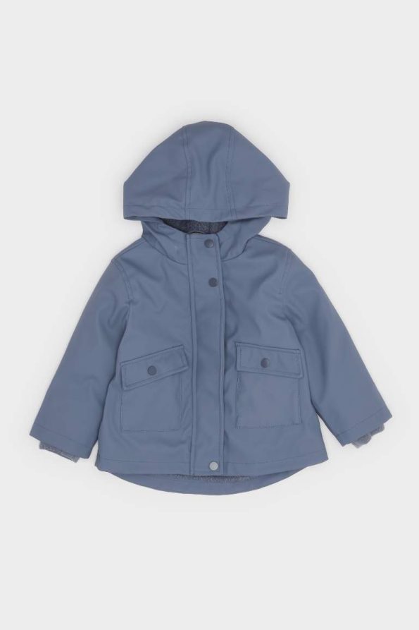 Boys' Waterproof Ribbed Sleeve Hooded Snaps Functional Pocket Jacket