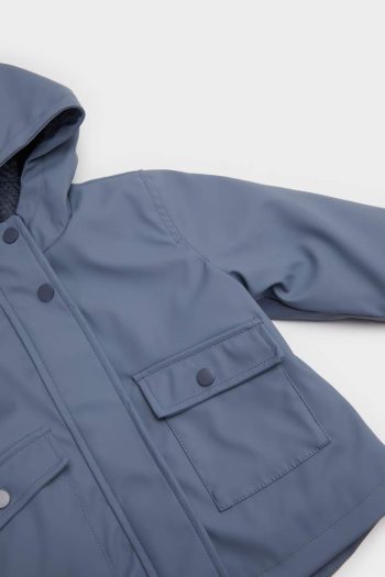 Boys' Waterproof Ribbed Sleeve Hooded Snaps Functional Pocket Jacket