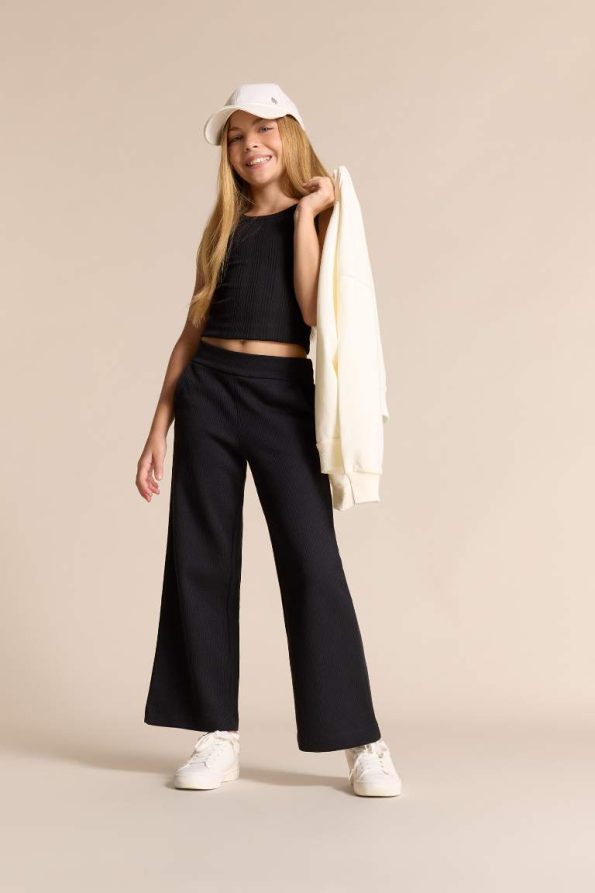 Girls' Wide Leg Waffle Pants