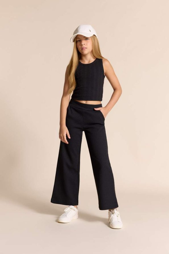 Girls' Wide Leg Waffle Pants