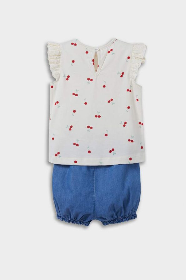 Girls' 3-Piece Fruit Pattern Short Sleeve T-Shirt Soft Jean Shorts Headband