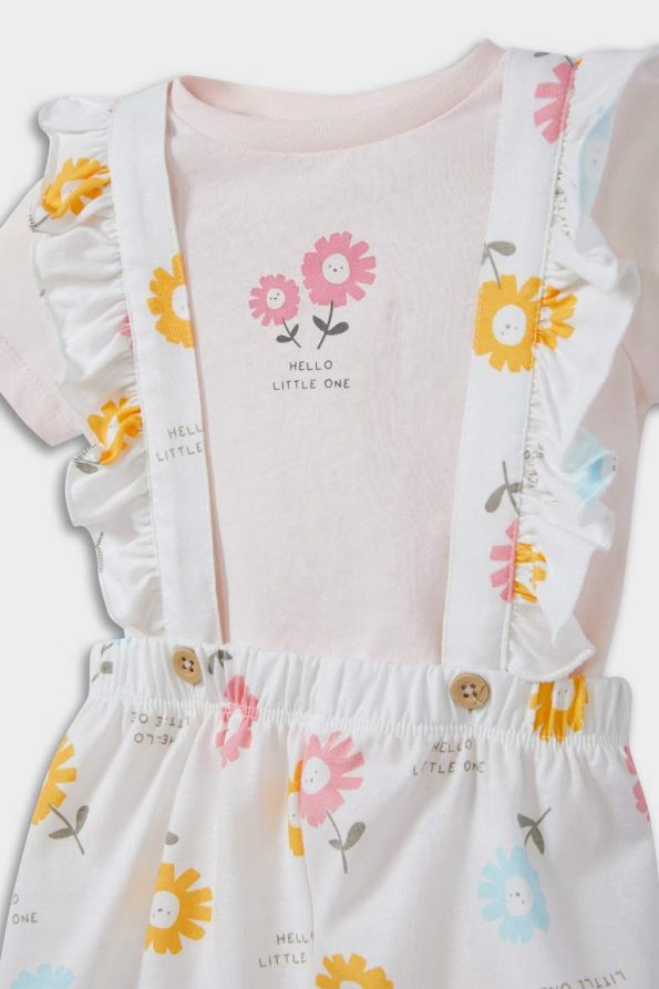 Girl's Baby 2-Piece Set Floral Short Sleeve T-Shirt and Overalls