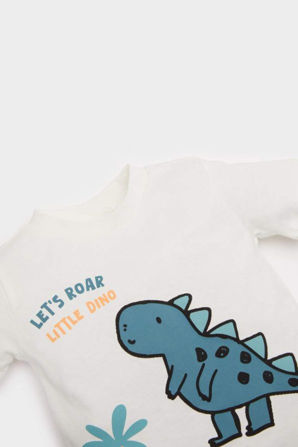 Boys' Dino Print Waffle 2-Piece Set with Short-Sleeve T-Shirt and Elastic Waist Shorts