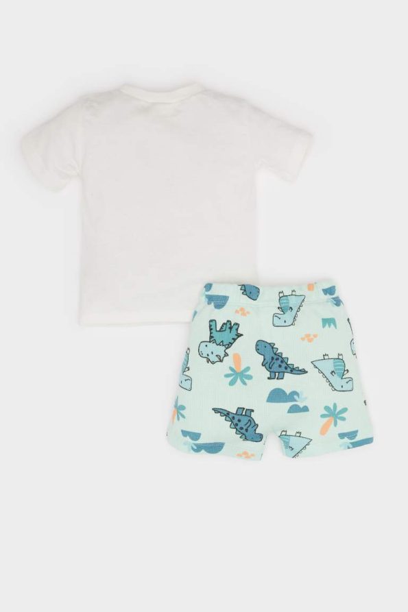 Boys' Dino Print Waffle 2-Piece Set with Short-Sleeve T-Shirt and Elastic Waist Shorts