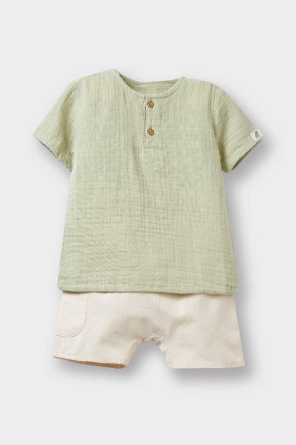 Boys' 2-Piece Set Short Sleeve Muslin T-Shirt with Elastic Waist Shorts