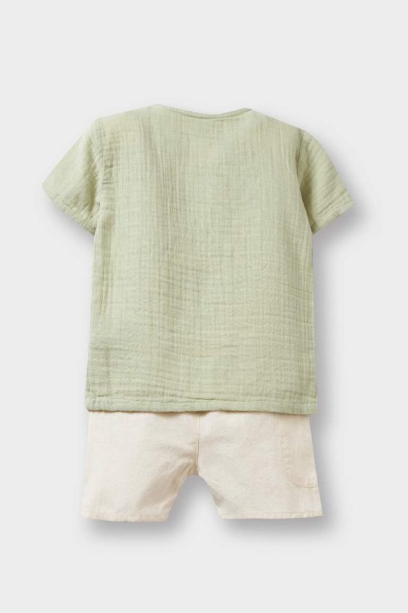 Boys' 2-Piece Set Short Sleeve Muslin T-Shirt with Elastic Waist Shorts