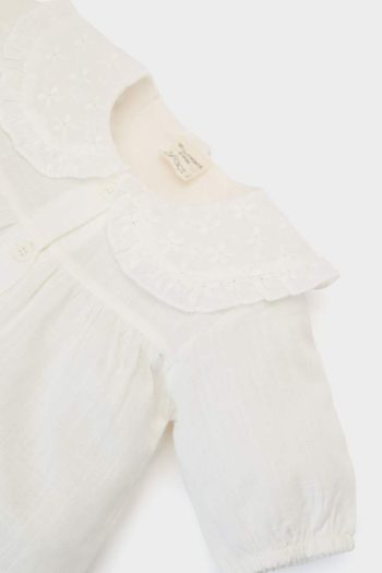 Girls' Lace Collar Poplin Short Sleeve Shirt