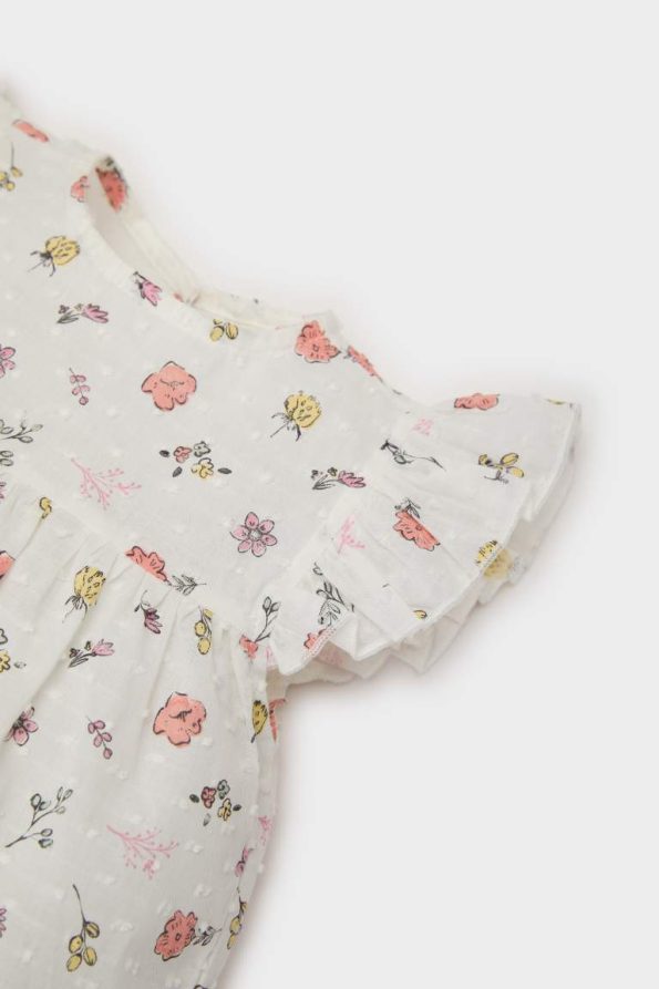 Flower Print Poplin Short Sleeve Top and Elastic Waist Shorts Set for Baby Girls