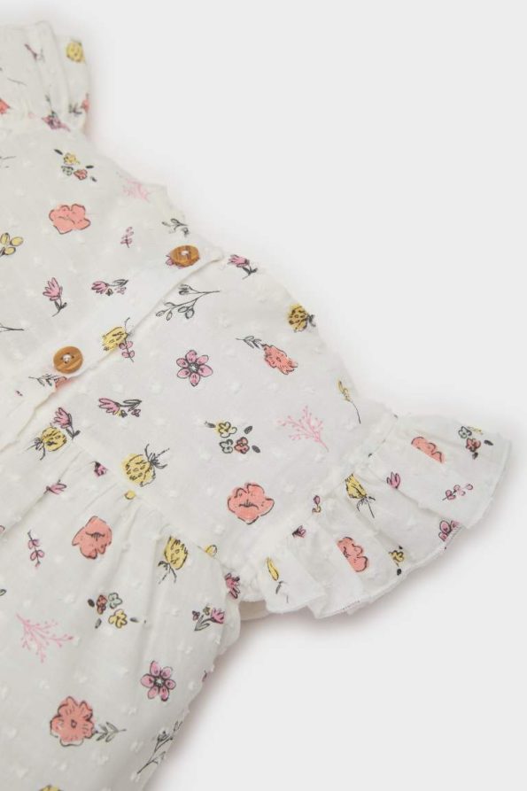 Flower Print Poplin Short Sleeve Top and Elastic Waist Shorts Set for Baby Girls