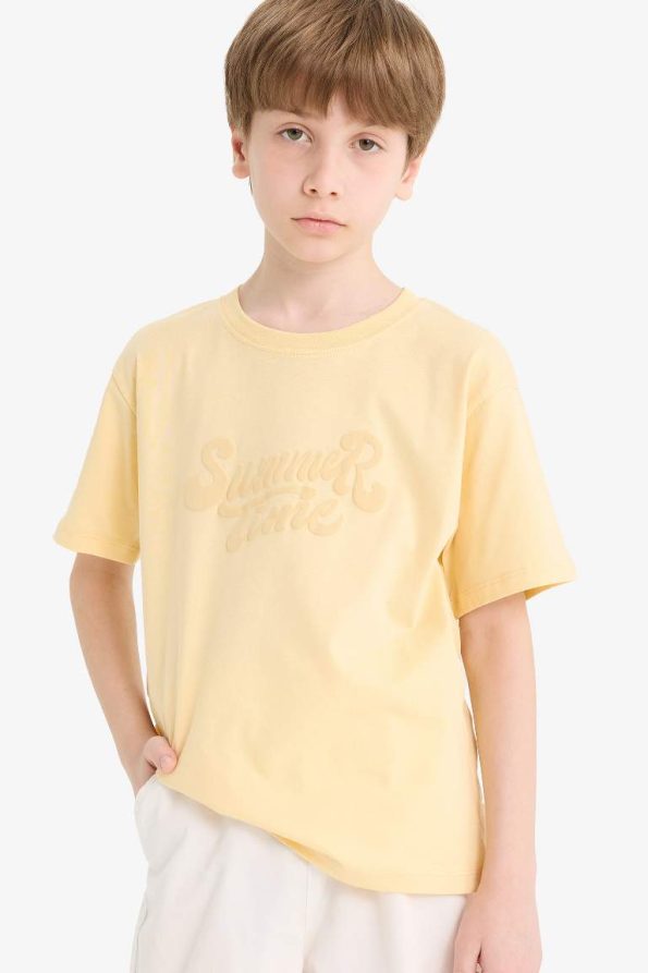 Boys' Short Sleeve Bike Neck Embroidered T-Shirt