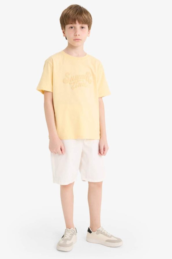 Boys' Short Sleeve Bike Neck Embroidered T-Shirt