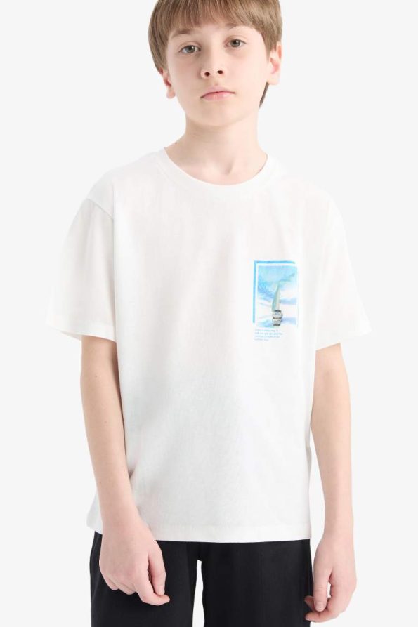 Boys' Short Sleeve Crew Neck T-Shirt with Back Print