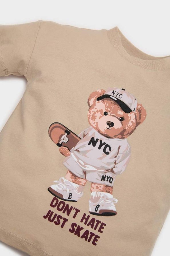 Baby Boys' 2-Piece Set with Bear Print Short Sleeve T-Shirt and Elastic Waist Sweatpants