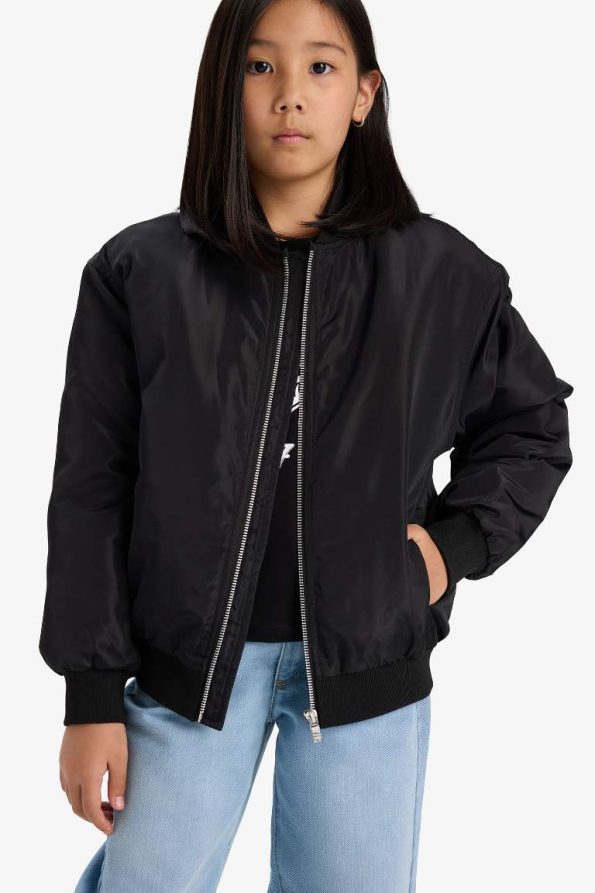 Girls' Waterproof College Collar Zip-Up Bomber Jacket