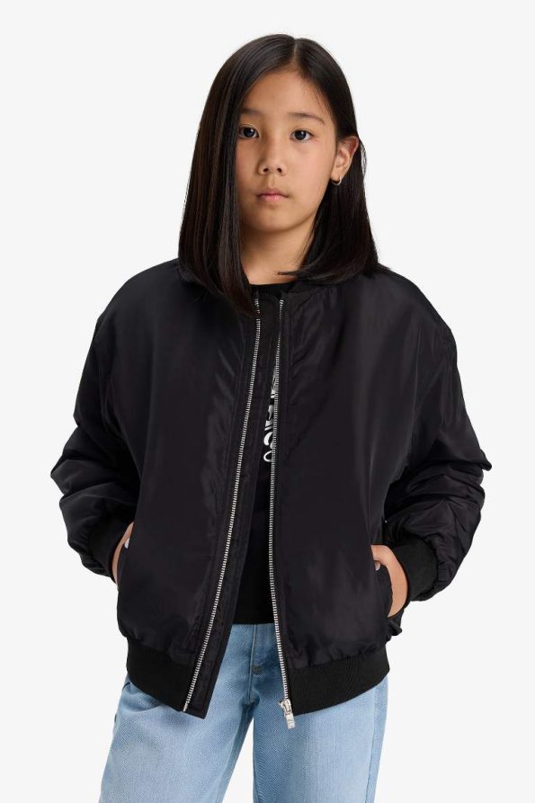 Girls' Waterproof College Collar Zip-Up Bomber Jacket