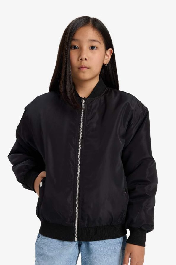 Girls' Waterproof College Collar Zip-Up Bomber Jacket