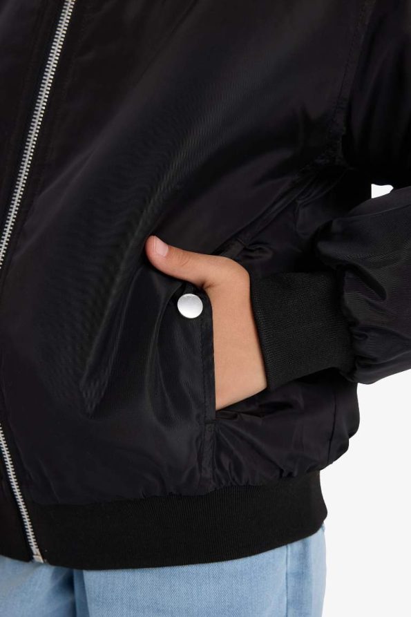 Girls' Waterproof College Collar Zip-Up Bomber Jacket