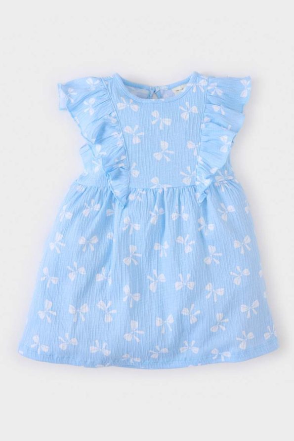 Girls' Short Sleeve Printed Crinkle Viscose Summer Dress