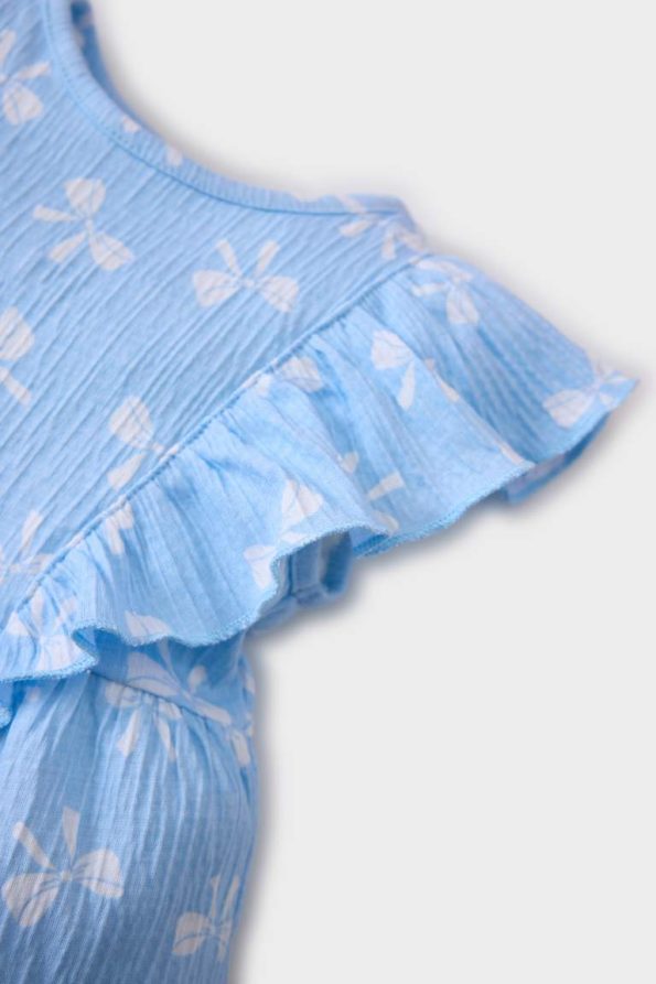 Girls' Short Sleeve Printed Crinkle Viscose Summer Dress