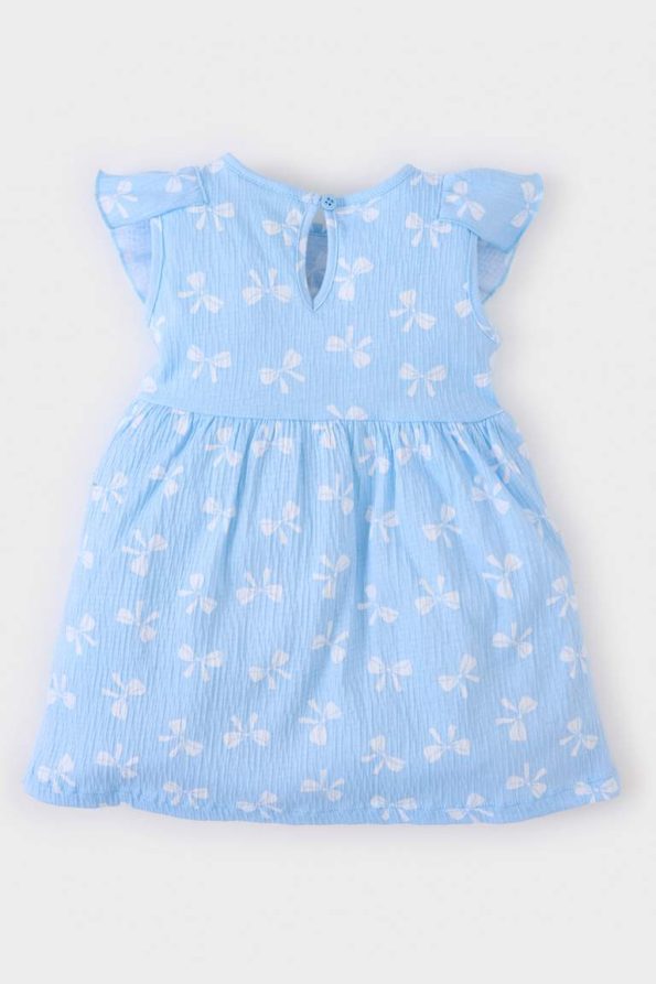 Girls' Short Sleeve Printed Crinkle Viscose Summer Dress