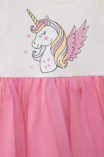 Girls' Baby Unicorn Print Short Sleeve Summer Tulle Dress