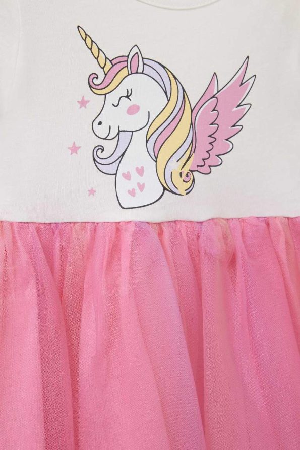 Girls' Baby Unicorn Print Short Sleeve Summer Tulle Dress