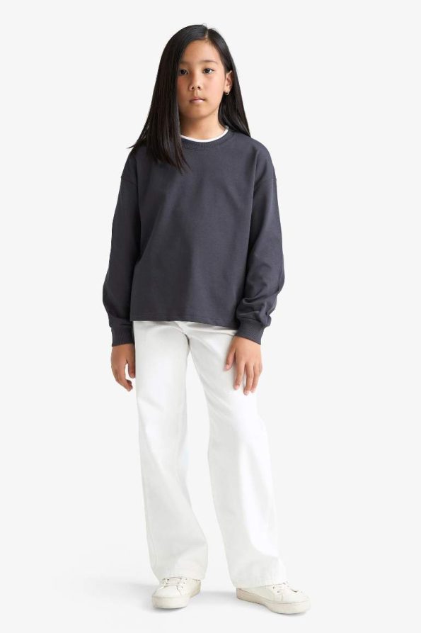 Girls' Relax Fit Crew Neck Long Sleeve School T-Shirt