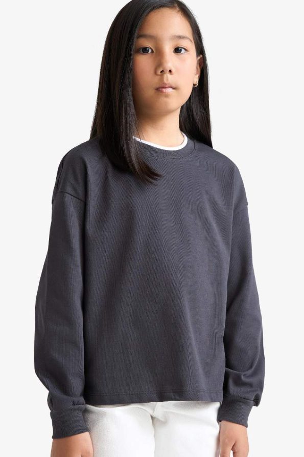 Girls' Relax Fit Crew Neck Long Sleeve School T-Shirt