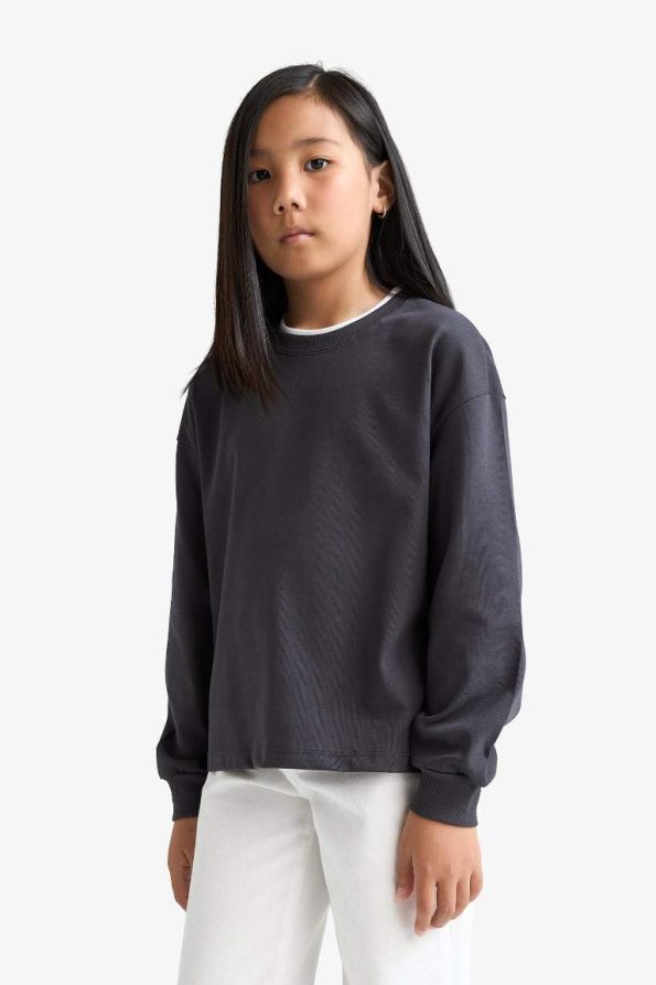 Girls' Relax Fit Crew Neck Long Sleeve School T-Shirt
