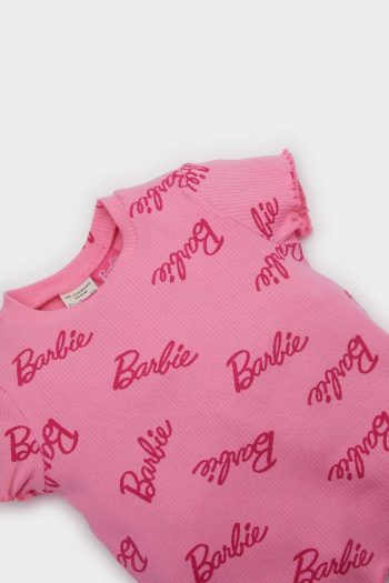 Girls' Barbie Crew Neck Ribbed Short Sleeve T-Shirt