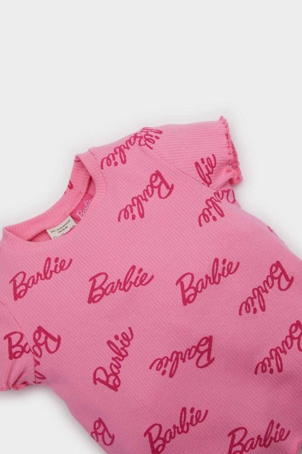 Girls' Barbie Crew Neck Ribbed Short Sleeve T-Shirt