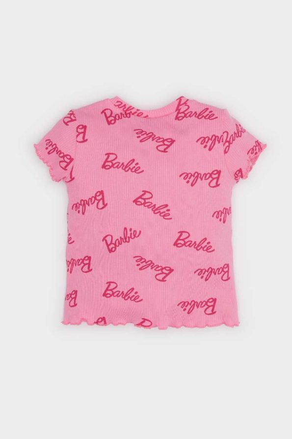 Girls' Barbie Crew Neck Ribbed Short Sleeve T-Shirt