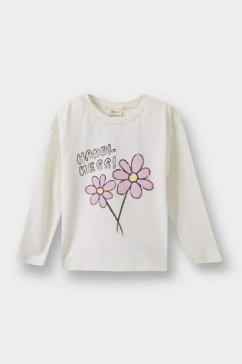 Girls' Floral Long Sleeve T-Shirt with Crew Neck